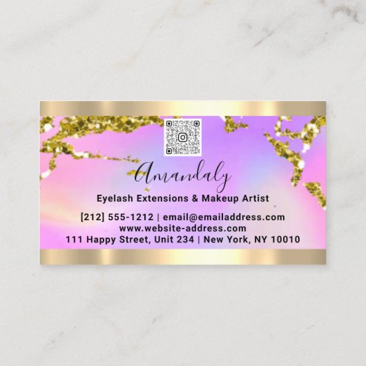 Glitter Gold Lijst Event Planner QR Code Roze Visitekaartje (Achterkant)
