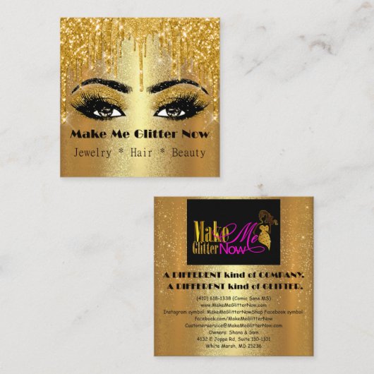 Glitter Gold Logo Drip VIP Gold Makeup Vierkante Visitekaartje (Voorkant / Achterkant)