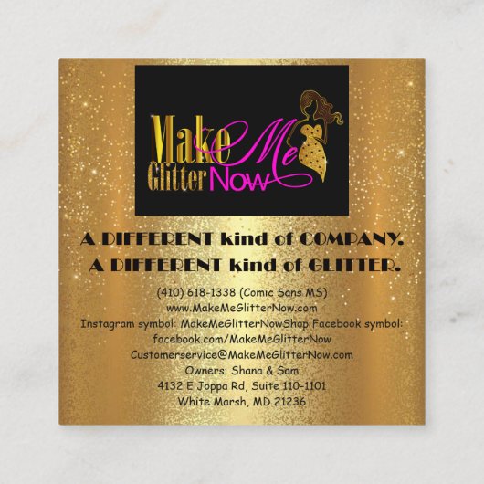 Glitter Gold Logo Drip VIP Gold Makeup Vierkante Visitekaartje (Achterkant)