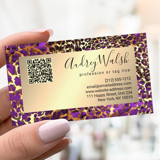  Glitter Gold Luxury QR Code Animal Skin Leopard Visitekaartje