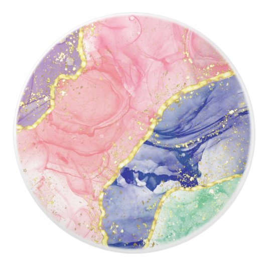 Glitter Gold Marble Pastel Colors Keramische Knop (Voorkant)