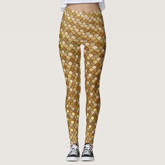Glitter Gold Mermaid Fish Scales Leggings (Voorkant)