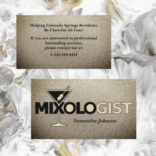 Glitter Gold Mixologist Bartender Visitekaartje