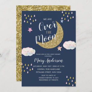 Glitter Gold Moon Baby shower Kaart