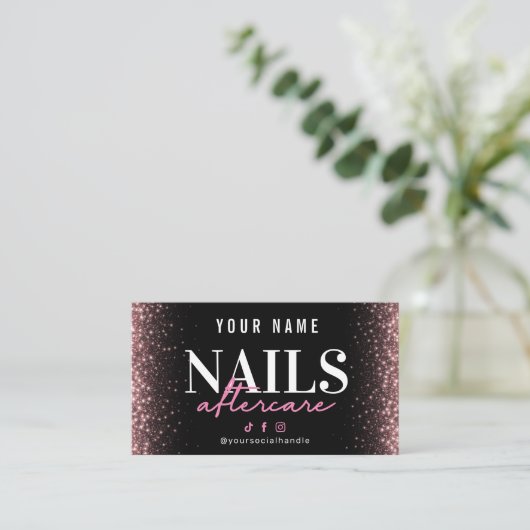 Glitter Gold Nails Aftercare Card Visitekaartje (Staand voorkant)