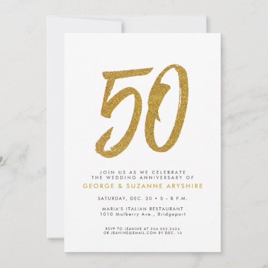 Glitter Gold partijuitnodiging voor 50e verjaardag Kaart (Voorkant)