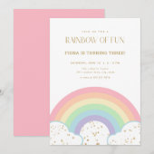 Glitter Gold & Pastel Rainbow verjaardagsuitnodigi Kaart (Voorkant / Achterkant)