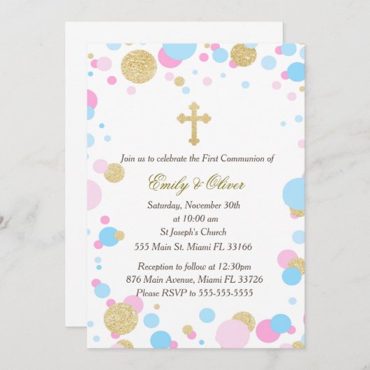 Glitter Gold Pink Blue Twins Communityuitnodiging Kaart