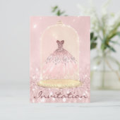 Glitter Gold Pink Diamond Dress Sweet 16th Kaart (Staand voorkant)