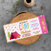 Glitter Gold Pink Ticket Pass Birthday Kaart