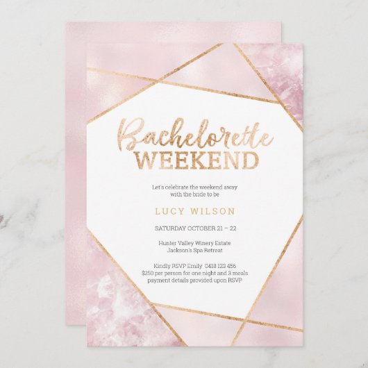 Glitter Gold PinkBachelorette Weekend Uitnodiging (Voorkant / Achterkant)