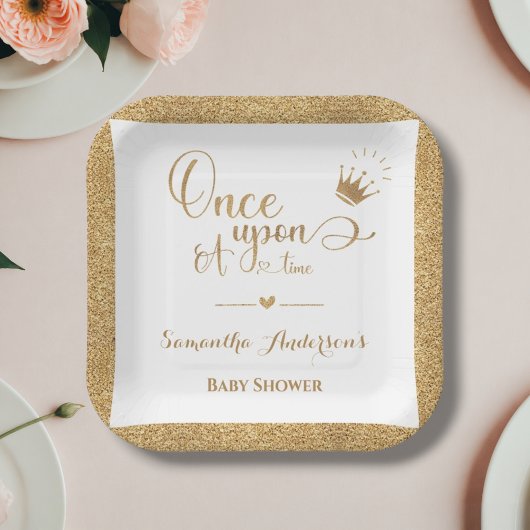 Glitter Gold Princess Once Upon A Time Baby shower Papieren Bordje