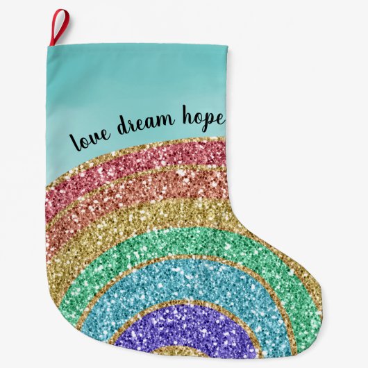Glitter Gold Rainbow Aqua Waterverf Love Dream Grote Kerstsok (Voorkant)