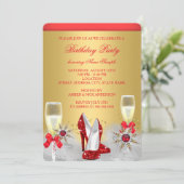 Glitter Gold Red High Heels Silver Champagne Kaart (Staand voorkant)