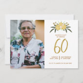 Glitter Gold Roos en botanische bladeren 60e verja Kaart (Voorkant)