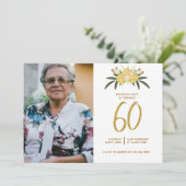 Glitter Gold Roos en botanische bladeren 60e verja Kaart (Staand voorkant)