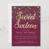 Glitter & Gold, Ruby Sweet 16 Birthday-uitnodiging Kaart (Voorkant)
