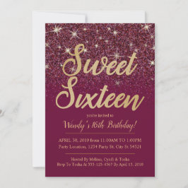 Glitter & Gold, Ruby Sweet 16 Birthday-uitnodiging Kaart
