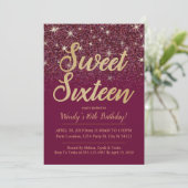 Glitter & Gold, Ruby Sweet 16 Birthday-uitnodiging Kaart (Staand voorkant)