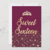 Glitter & Gold, Ruby Sweet 16 Birthday-uitnodiging Kaart (Achterkant)