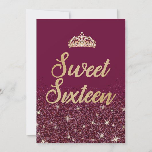 Glitter & Gold, Ruby Sweet 16 Birthday-uitnodiging Kaart (Achterkant)