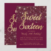 Glitter & Gold, Ruby Sweet 16 Birthday-uitnodiging Kaart (Voorkant / Achterkant)