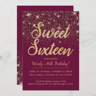 Glitter & Gold, Ruby Sweet 16 Birthday-uitnodiging Kaart