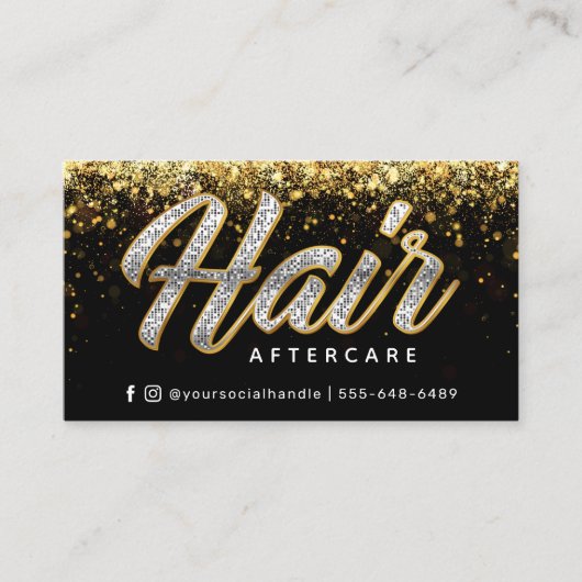 Glitter Gold Shining Hair Aftercare Card Visitekaartje (Voorkant)