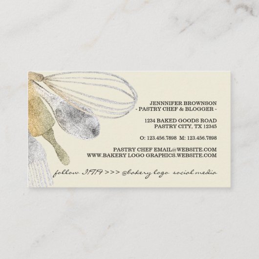 Glitter Gold Silver Pastry bakkerij ivoor Visitekaartje (Achterkant)