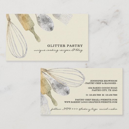 Glitter Gold Silver Pastry bakkerij ivoor Visitekaartje (Voorkant / Achterkant)