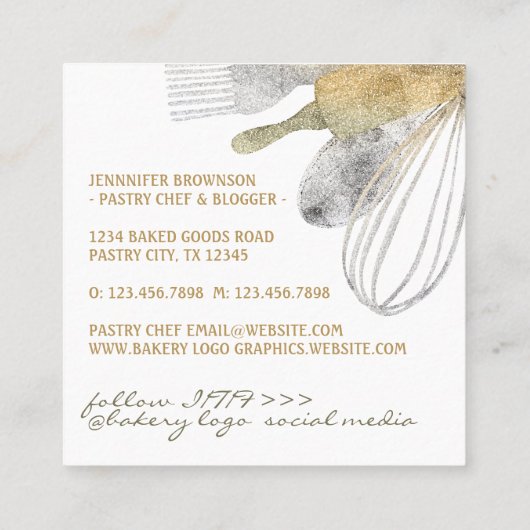 Glitter Gold Silver Pastry bakkerij luxe Vierkante Visitekaartje (Achterkant)