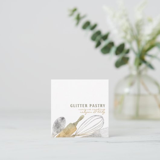 Glitter Gold Silver Pastry bakkerij luxe Vierkante Visitekaartje (Staand voorkant)