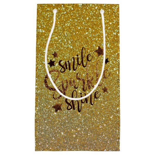 Glitter Gold Smile, Sparkle, Shine Klein Cadeauzakje (Voorkant)
