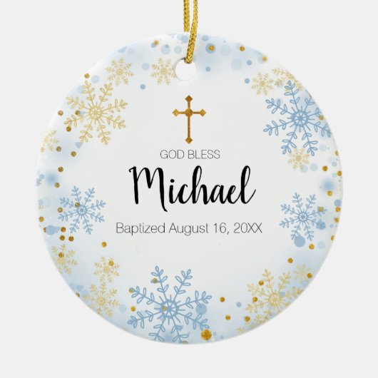 GLITTER Gold Snowflake Baptisme Ornament God Bless (Voorkant)