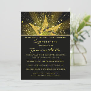 Glitter Gold Star Quinceanera Kaart