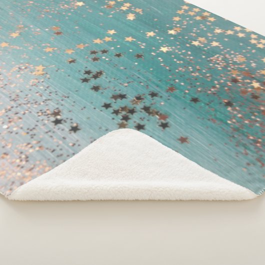 Glitter Gold Stars op Blauwgroen Sherpa Deken (3/4)