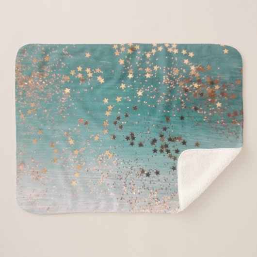 Glitter Gold Stars op Blauwgroen Sherpa Deken (Voorkant (horizontaal))