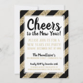 Glitter Gold Stripe Cheers naar het nieuwjaar! Kaart (Voorkant)