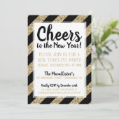 Glitter Gold Stripe Cheers naar het nieuwjaar! Kaart (Staand voorkant)