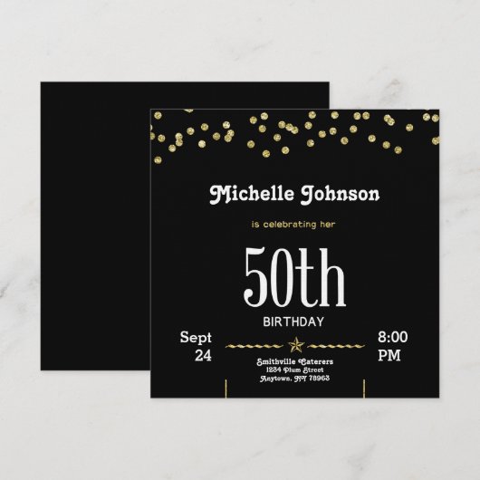 Glitter Gold uitnodiging voor 50e verjaardag (Voorkant / Achterkant)