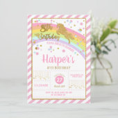 Glitter Gold Unicorn 8e verjaardag Uitnodigingsmei Kaart (Staand voorkant)