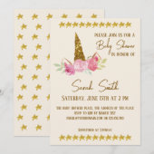 Glitter Gold Unicorn Rozen Girl Baby shower Kaart (Voorkant / Achterkant)