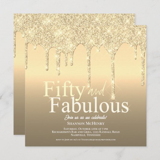 Glitter Gold Vijftig en Fabulous Verjaardag Kaart (Voorkant / Achterkant)