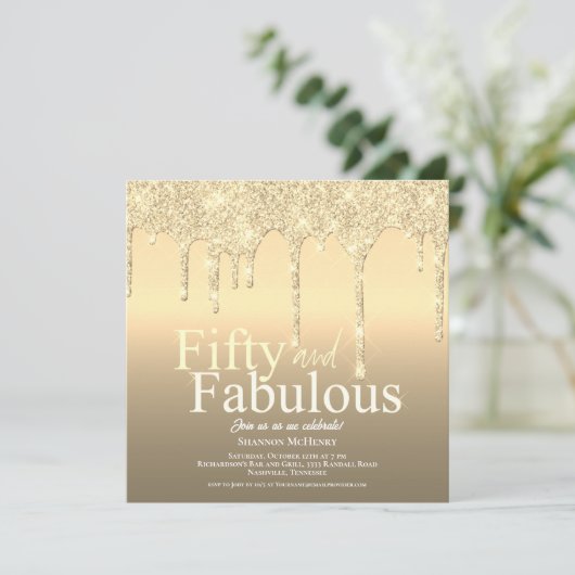 Glitter Gold Vijftig en Fabulous Verjaardag Kaart (Staand voorkant)