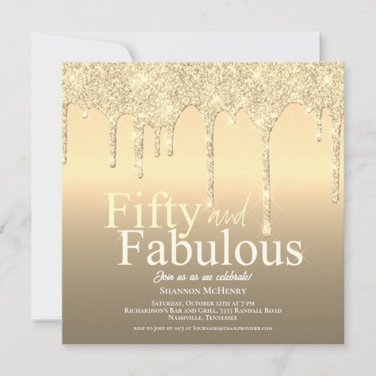 Glitter Gold Vijftig en Fabulous Verjaardag Kaart (Voorkant)
