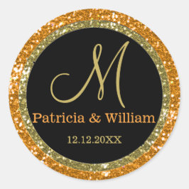Glitter Gold Wedding Monogram zegels