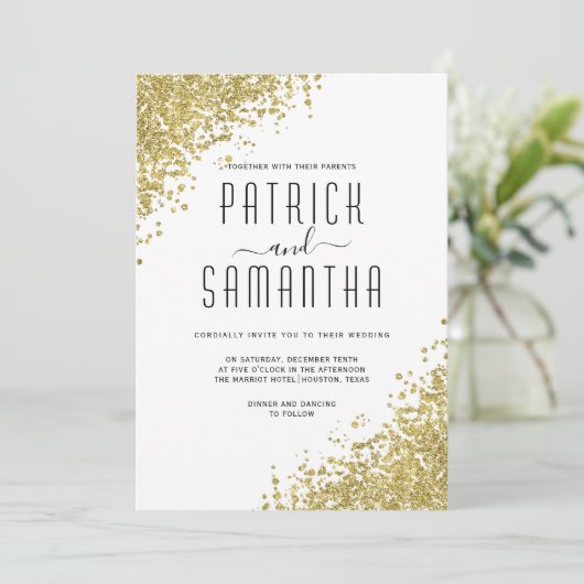 Glitter Gold Wedding Uitnodiging (Staand voorkant)