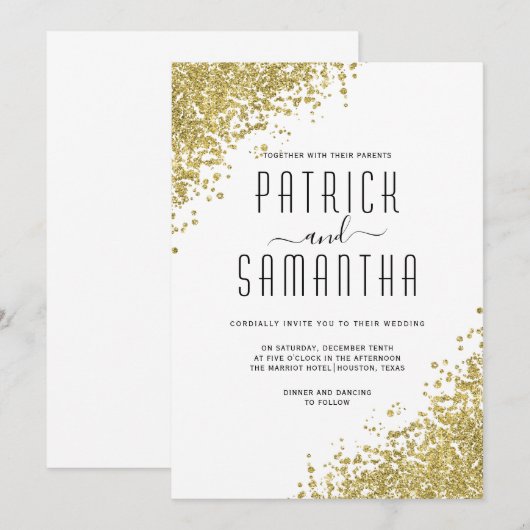 Glitter Gold Wedding Uitnodiging (Voorkant / Achterkant)