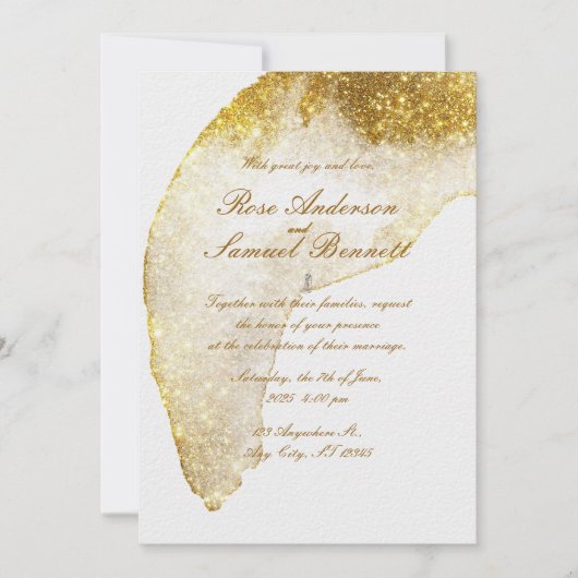 Glitter Gold Wedding Uitnodiging (Voorkant)