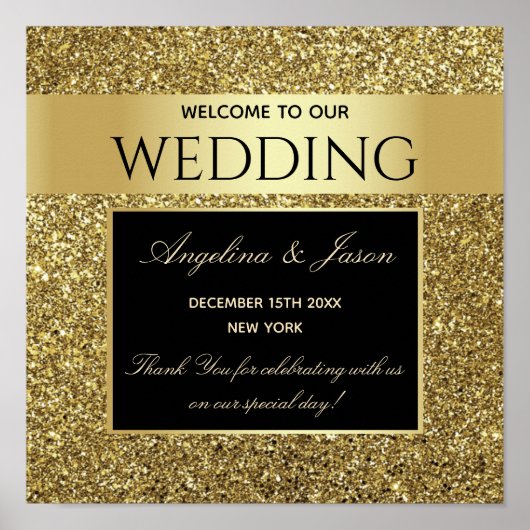 Glitter Gold Welcome Wedding Poster (Voorkant)